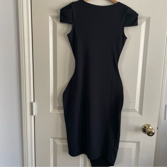 Boohoo Black Asymmetrical Wrap Dress Rushed Waist Little Black Dress Cap Sleeves - Picture 4 of 16